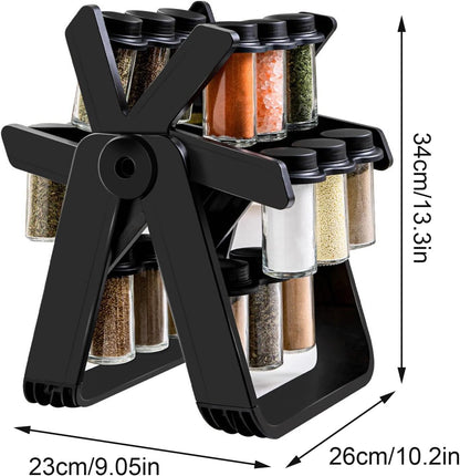 Rotating Kitchen Rack, Hanging Spice Rack Organizer Holder with 18 Spice Jars, Practical Spice Bottle for Countertop, Kitchen Cabinet