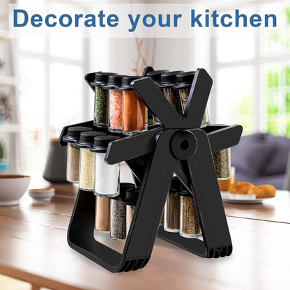 Rotating Kitchen Rack, Hanging Spice Rack Organizer Holder with 18 Spice Jars, Practical Spice Bottle for Countertop, Kitchen Cabinet