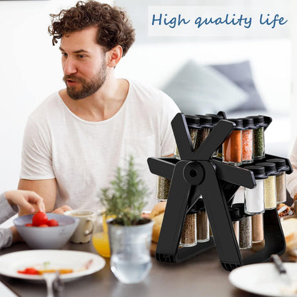 Rotating Kitchen Rack, Hanging Spice Rack Organizer Holder with 18 Spice Jars, Practical Spice Bottle for Countertop, Kitchen Cabinet