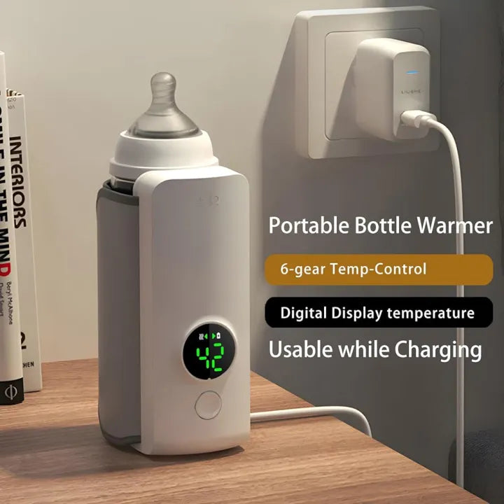 Portable Baby Bottle Warmer with Digital Temperature Display & USB Charging