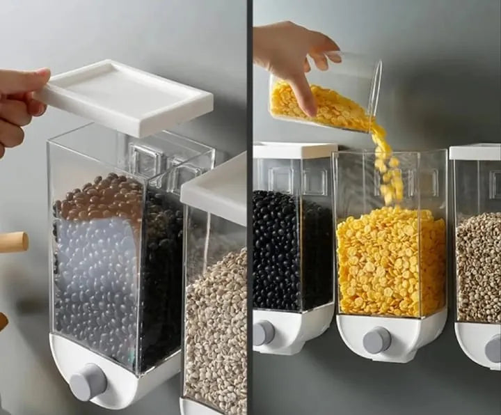 Wall Mounted Cereal Dispenser | Kitchen Food Storage | Dry Food Snack Grain Canister Food Storage Organizer
