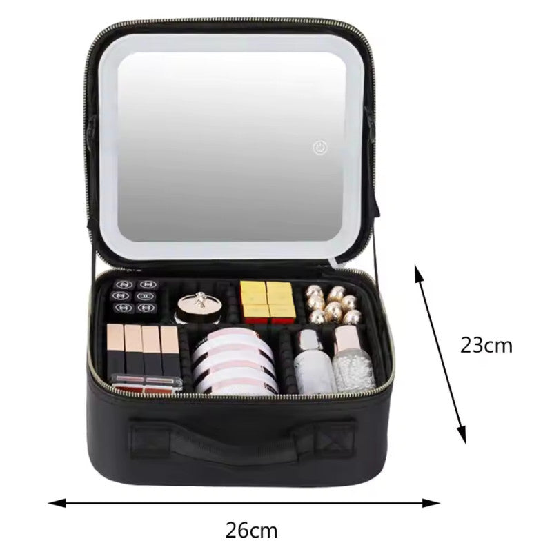 Makeup Bag with Led Mirror, 10 Inch Portable Travel Cosmetic Organizer Case with Adjustable Dividers, USB Charging, Large Capacity, Ideal for Travel, Gift for Women