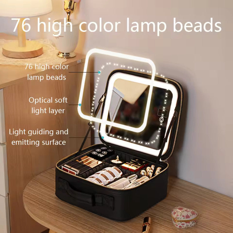 Makeup Bag with Led Mirror, 10 Inch Portable Travel Cosmetic Organizer Case with Adjustable Dividers, USB Charging, Large Capacity, Ideal for Travel, Gift for Women