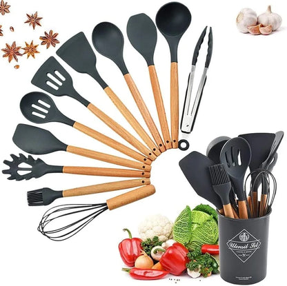 12-Piece Premium Silicone Kitchen Utensil Set with Holder – Heat Resistant Non-Stick Cooking Tools