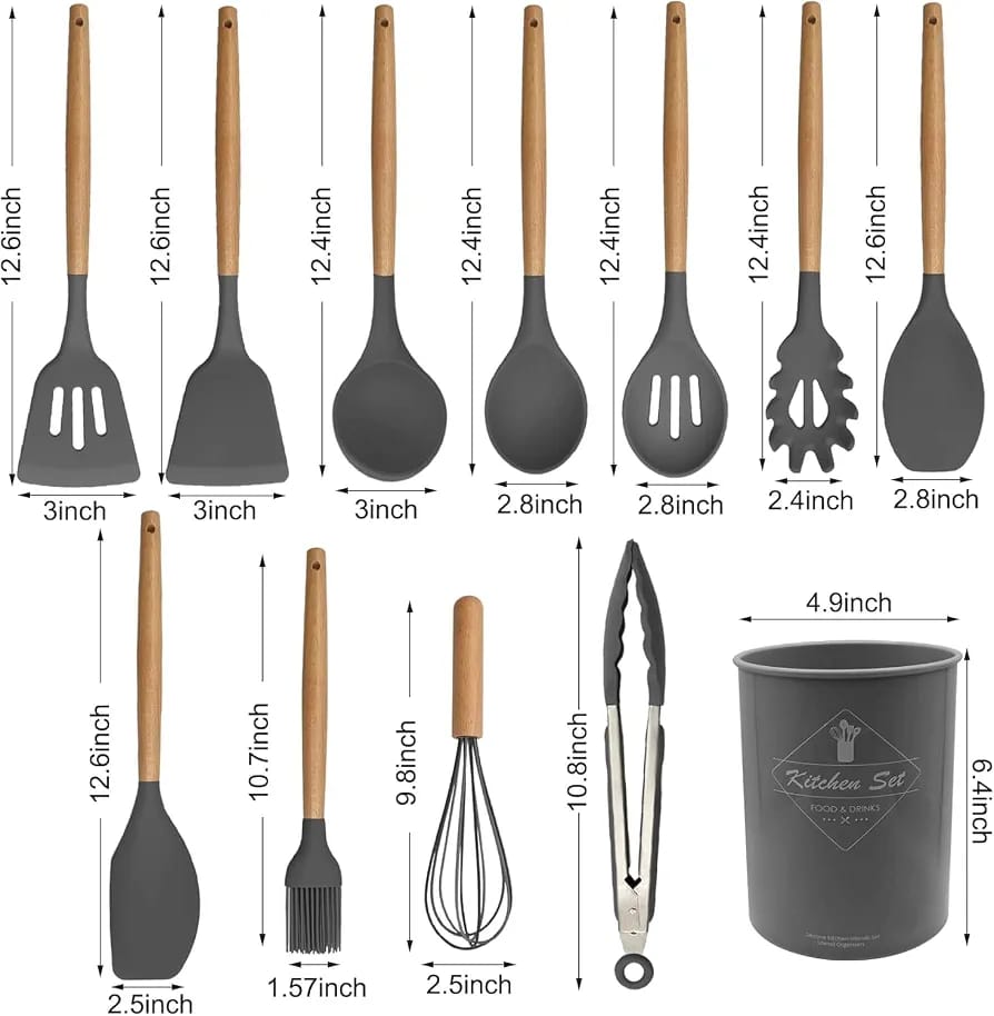 12-Piece Premium Silicone Kitchen Utensil Set with Holder – Heat Resistant Non-Stick Cooking Tools