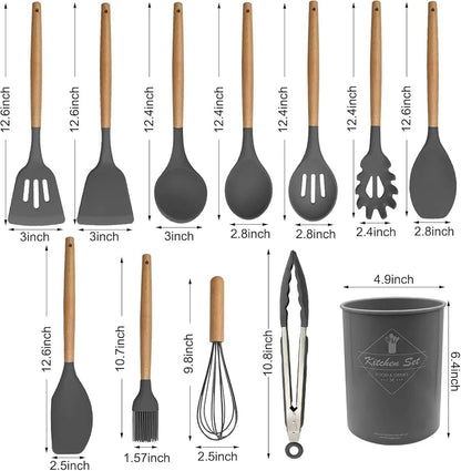 12-Piece Premium Silicone Kitchen Utensil Set with Holder – Heat Resistant Non-Stick Cooking Tools