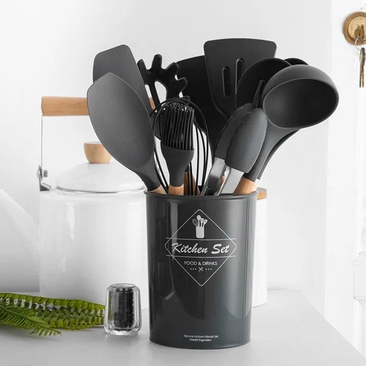 12-Piece Premium Silicone Kitchen Utensil Set with Holder – Heat Resistant Non-Stick Cooking Tools