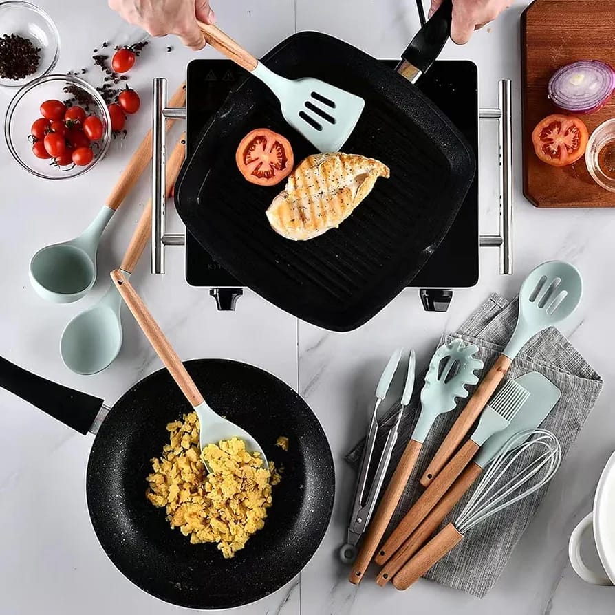 12-Piece Premium Silicone Kitchen Utensil Set with Holder – Heat Resistant Non-Stick Cooking Tools