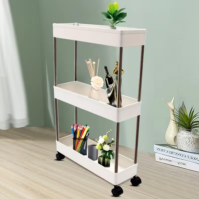 3 Tier Slim Storage Cart with Slide Out Shelves, Rolling Bathroom, Kitchen, or Laundry Organizer with Wheels