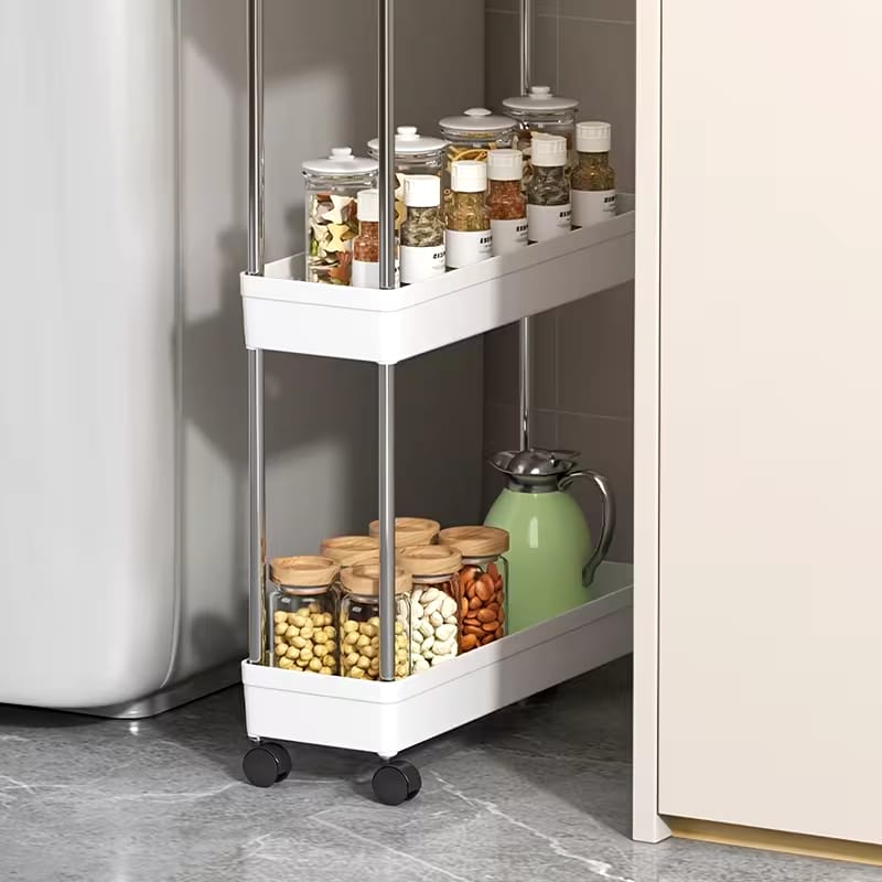 3 Tier Slim Storage Cart with Slide Out Shelves, Rolling Bathroom, Kitchen, or Laundry Organizer with Wheels
