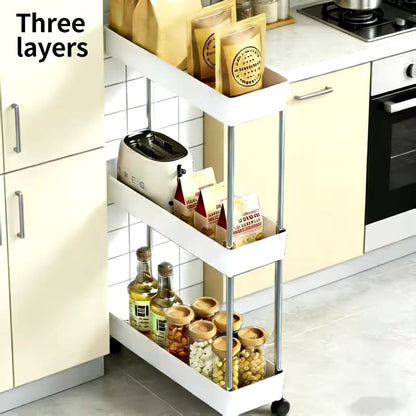 3 Tier Slim Storage Cart with Slide Out Shelves, Rolling Bathroom, Kitchen, or Laundry Organizer with Wheels