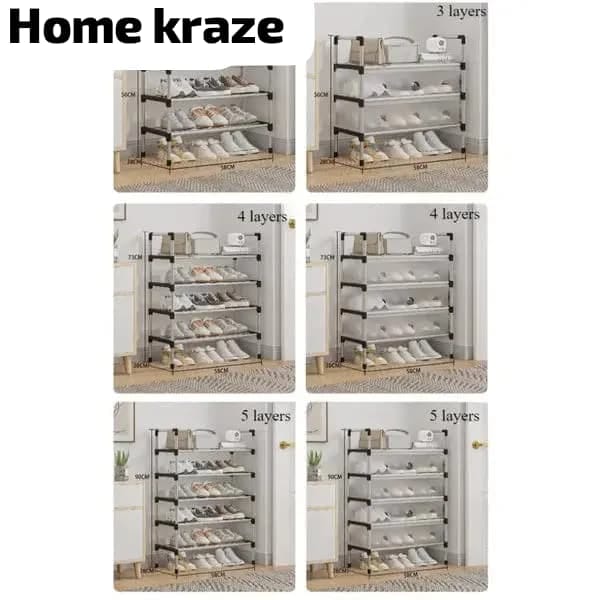 Dustproof Multi-Layer Portable Shoe Rack Organizer with Dust Cover (4/5/6/7) with Dustproof Cover & Handles Dustproof Multilayer Shoe Rack