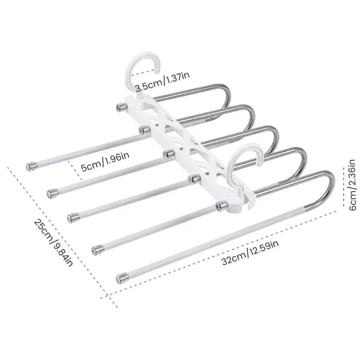 Clothes Hangers-Rewup 5 in 1 ABS Foldable Hangers for Clothes Hanging Multi-Layer Multi Purpose Pant Hangers for Wardrobe Magic Foldable Hanger Space Saving 5 in 1 Rack Stainless Steel Cloth