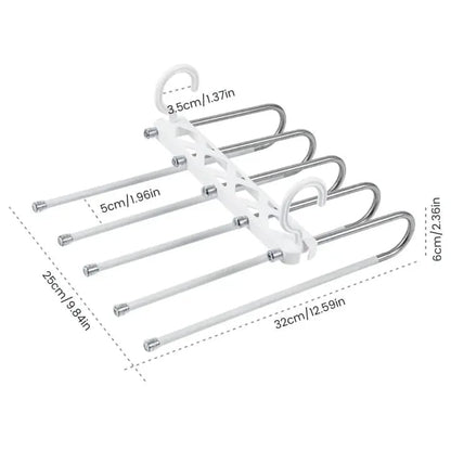 Clothes Hangers-Rewup 5 in 1 ABS Foldable Hangers for Clothes Hanging Multi-Layer Multi Purpose Pant Hangers for Wardrobe Magic Foldable Hanger Space Saving 5 in 1 Rack Stainless Steel Cloth