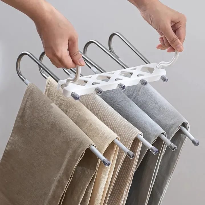 Clothes Hangers-Rewup 5 in 1 ABS Foldable Hangers for Clothes Hanging Multi-Layer Multi Purpose Pant Hangers for Wardrobe Magic Foldable Hanger Space Saving 5 in 1 Rack Stainless Steel Cloth