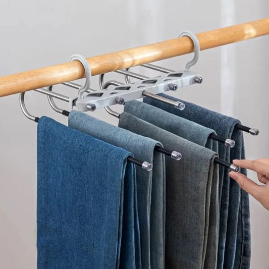 Clothes Hangers-Rewup 5 in 1 ABS Foldable Hangers for Clothes Hanging Multi-Layer Multi Purpose Pant Hangers for Wardrobe Magic Foldable Hanger Space Saving 5 in 1 Rack Stainless Steel Cloth