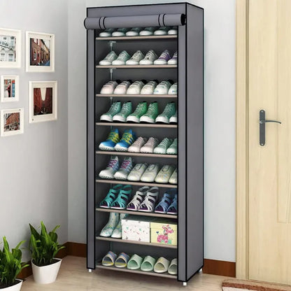 9 Tier Shoe Rack Stand Cabinet with Nonwoven Fabric Cover Shoe Shelf Storage Organizer