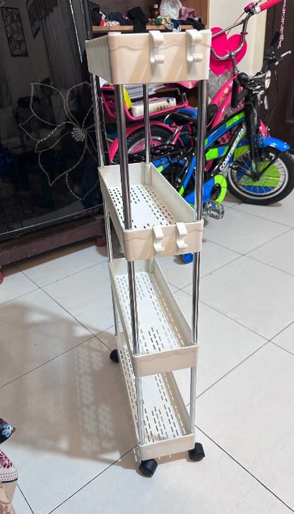 4 Tier Slim Storage Cart with Slide Out Shelves, Rolling Bathroom, Kitchen, or Laundry Organizer with Wheels