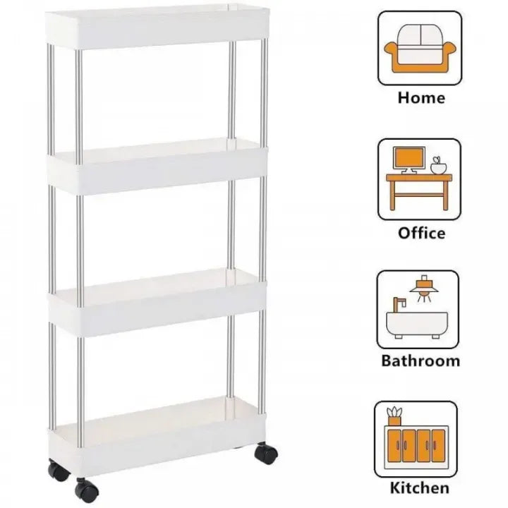4 Tier Slim Storage Cart with Slide Out Shelves, Rolling Bathroom, Kitchen, or Laundry Organizer with Wheels