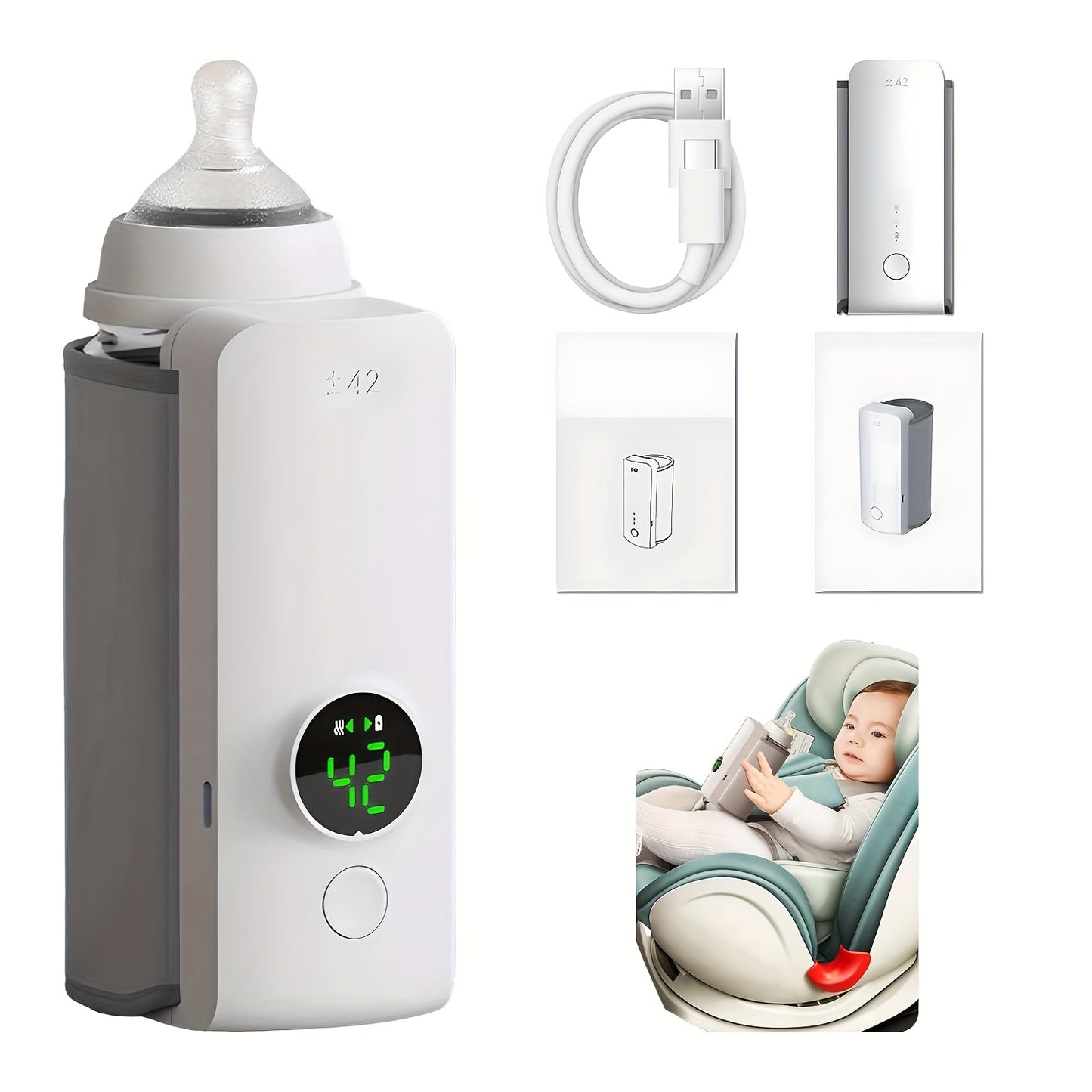 Portable Baby Bottle Warmer with Digital Temperature Display & USB Charging