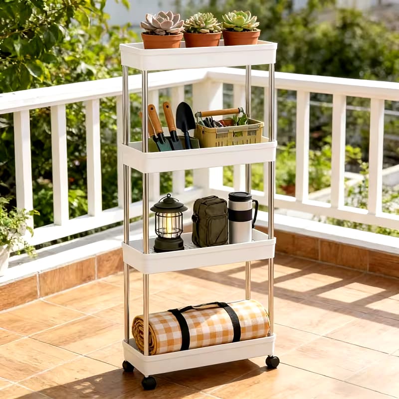 4 Tier Slim Storage Cart with Slide Out Shelves, Rolling Bathroom, Kitchen, or Laundry Organizer with Wheels