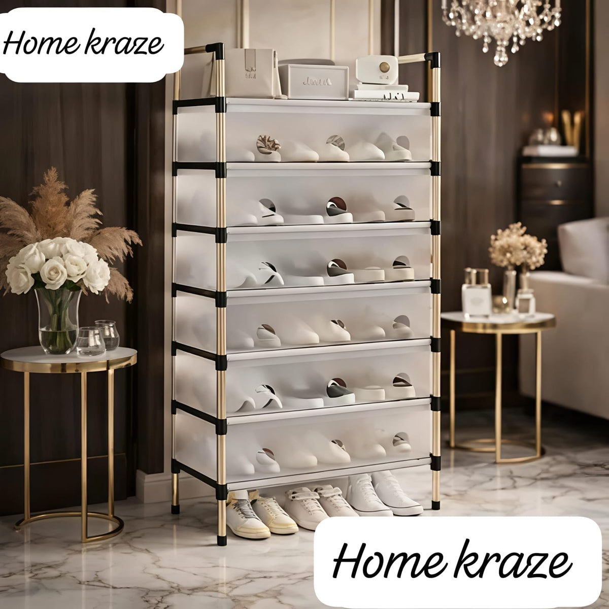 Dustproof Multi-Layer Portable Shoe Rack Organizer with Dust Cover (4/5/6/7) with Dustproof Cover & Handles Dustproof Multilayer Shoe Rack