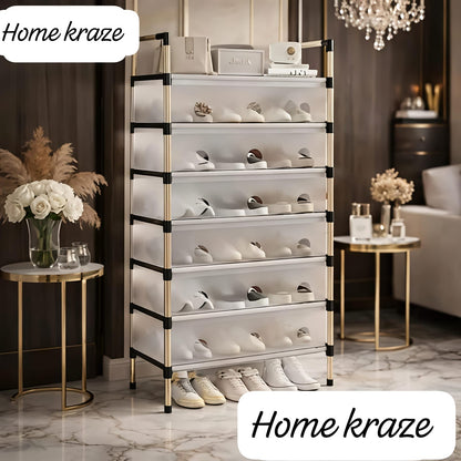 Dustproof Multi-Layer Portable Shoe Rack Organizer with Dust Cover (4/5/6/7) with Dustproof Cover & Handles Dustproof Multilayer Shoe Rack