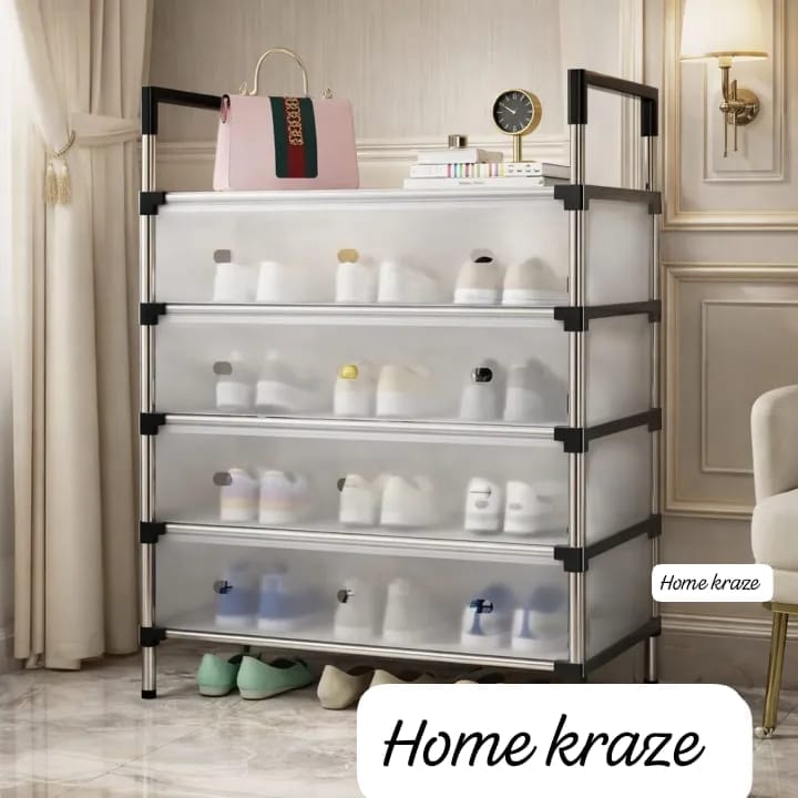Dustproof Multi-Layer Portable Shoe Rack Organizer with Dust Cover (4/5/6/7) with Dustproof Cover & Handles Dustproof Multilayer Shoe Rack