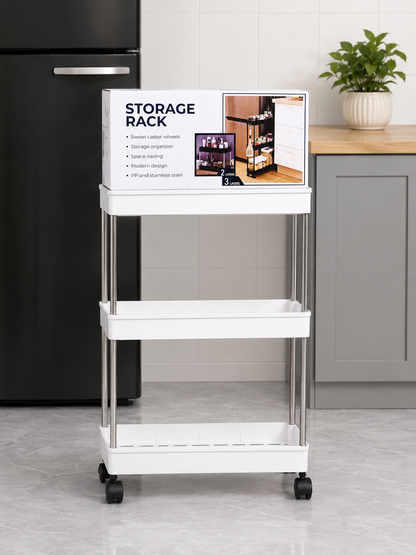 3 Tier Slim Storage Cart with Slide Out Shelves, Rolling Bathroom, Kitchen, or Laundry Organizer with Wheels
