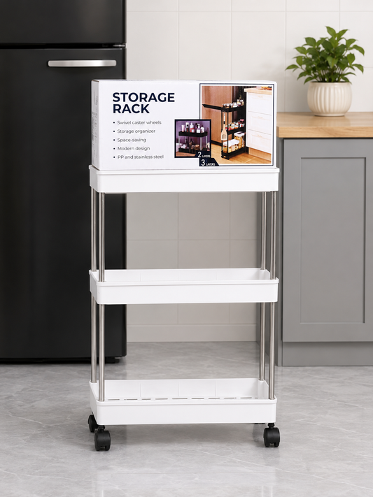 3 Tier Slim Storage Cart with Slide Out Shelves, Rolling Bathroom, Kitchen, or Laundry Organizer with Wheels